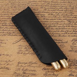 1 etui a stylo plume en cuir fait main antique (noir) - Neuf
