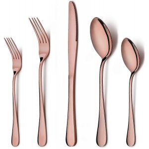 M&eacute;nag&egrave;re En Argent Rose Dor&eacute;, 20 Pi&egrave;ces En Acier Inoxydable Pour 4 Personnes - Neuf