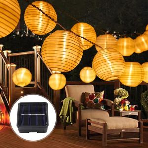 JGD-Lampions solaires ext&eacute;rieurs 12 m - R&eacute;sistant -temp&eacute;ratures - 40 LED - Guirlande lumineuse &eacute;tanche IP65 - 8 modes - Balcon, jardin, terrasse - Blanc chaud - Neuf