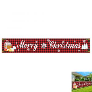 Banni&egrave;re &laquo; Joyeux No&euml;l &raquo; pour d&eacute;coration int&eacute;rieure et ext&eacute;rieure avec motifs de P&egrave;re No&euml;l, bonhomme de neige et sapin, et cordelette de suspension - Neuf