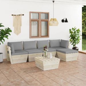Prolenta Premium - Salon De Jardin Palette 6 Pcs Avec Coussins Bois D'&eacute;pic&eacute;a - Neuf
