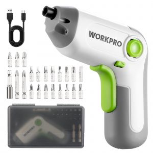 Perceuse Visseuse Sans Fil 6Nm 3,6V WORKPRO, Visseuse Devisseuse Excentrique avec 21 Embouts, Barre d'Extension, Batterie 2000 mAh, Lumiere LED, Cable USB, Boite de Rangement, pour Bricolage, Blanc - Neuf