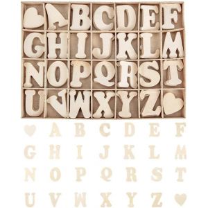 Mevronisshop-Lot De 112 Lettres De L'alphabet De A &Agrave; Z Avec C?Ur En Bois Naturel Et Plateau De Rangement Pour Loisirs Cr&eacute;atifs Et D&eacute;coration De Mariage - Neuf