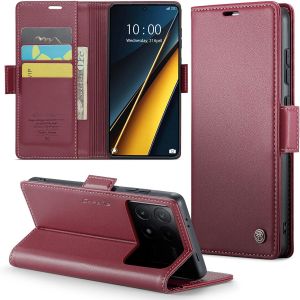 Kal-Coque Pour Poco X6 Pro Étui Portefeuille Wallet Cover En Cuir Pu Avec Cartes Magnétique Et Rfid Protection Antivol Folio Housse Poco X6 Pro 5g Case, Vin Rouge - Neuf
