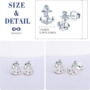 Collier Et Boucles D'oreilles Ancre Pour Femmes Et Filles, Bijoux Parures En Argent 925, Pendentif D'ancre Décoré De Fleur De Rose, Clou D'oreille D'ancre Orné Fleur De Rose, Argent - Neuf
