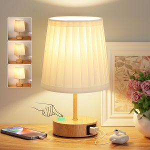 Subzonal-Lampe De Chevet Tactile Avec Ports De Charge Usb-C+A, Intensit&eacute; Variable &Agrave; 3 Voies, Abat-Jour En Lin Blanc, Petite Lampe De Table Pour Chambre Salon D'enfant Bureau(Ampoule Incluse) - Neuf