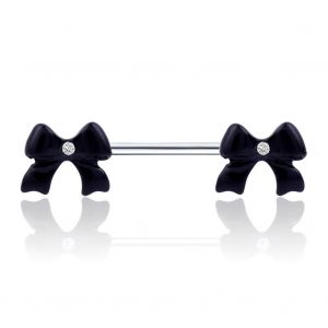 1 Piercing Corporel En Acier Chirurgical, Anneau De Teton, Barre A Noud Papillon Noir, Bouclier D'haltere - Neuf