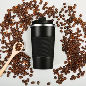 Tasse À Café, Tasse De Café Isolée Tasse De Voyage En Acier Inoxydable - Tasse De Voiture À Double Paroi Couvercle Isolant Tasse À Café Réutilisable Écologique, 380 Ml / 13 Oz (Black-A) - Neuf