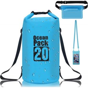 Kalanka-Sac Étanche 20l Dry Bag Avec Double Bandoulière Réglable, Sac Etanche Nautique Avec Pochette Smartphone Et Banane Pour Natation, Kayak, Voyage, Cyclisme, Surf (Bleu) - Neuf