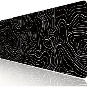 DDA-Large game topo tapis de souris tapis de souris terrain noir et blanc avec base en caoutchouc antidérapant Extended XXL long clavier PAD de table grand tapis de souris 31,5 x 11,8 pouces - Neuf