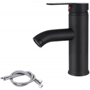 Carré Noir Robinets Bassin,Noir Robinets Bassin,En Acier Inoxydable De L'Eau Chaude Et Froide Du Robinet Mélangeur,Toilettes,Salle De Bains,Bassin D'Apporter Du Tuyau D'Alimentation) - Neuf