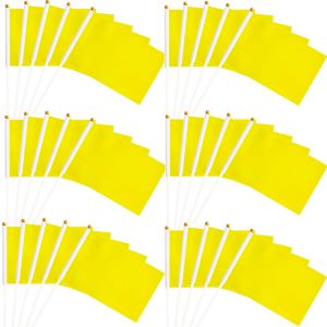 50 Pièces Petit Drapeau Jaune avec Baton Banniere Drapeau à Manivelle Jaune Fanions pour Fête Festival Celebration Anniversaire Mariage Decoration Ecole Jardin - Neuf
