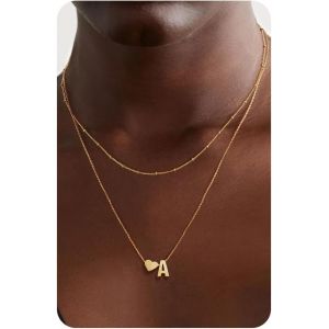 Kal-Collier En Or Avec Initiale En Forme De Coeur - Collier D&eacute;licat En Plaqu&eacute; Or 14 Carats Avec Petit Coeur Et Monogramme Personnalis&eacute; Pour Femme, Bijoux Tendance En Or - Neuf