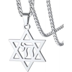 Trahoo-Collier Chai Hebreu Homme Femme Pendentif Juive Hébraïque Acier Inoxydable/Or/Noir Avec Chaîne 55+5 Cm,Bijoux Juif Personnalisable Pour Ado Garçon (Boîte Cadeau) - Neuf