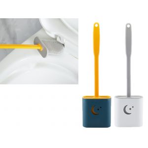 Lot de 2 brosses de toilette en TPR avec support - Bleu et gris - Neuf