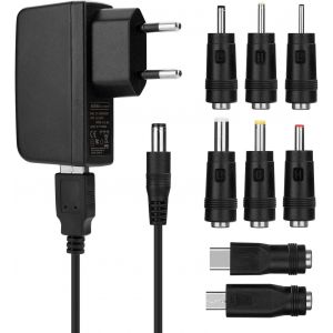 8 en 1 Chargeur USB 5V 2A Adaptateur Secteur avec 8 Embouts Connecteur &agrave; d'&eacute;coupage pour diff&eacute;rents appareils -Noir - Neuf