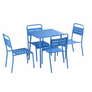 Ensemble Table De Jardin Carr&eacute;e Et 4 Chaises Bleu Bergame - Neuf