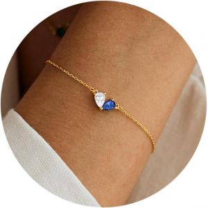 Eryi-Bracelet En Or En Coeur Pour Femmes, Bracelets À 2 Pierres De Naissance Bracelets En Coeur En Cz Plaqué Or 18k, Bracelet En Chaîne Ajustable Pour Mère Et Fille Cadeau D'anniversaire - Neuf