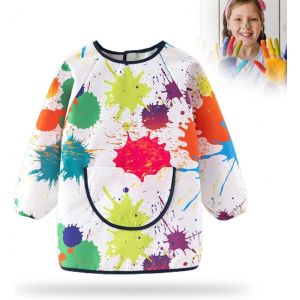 KALANKA-Tablier Peinture Enfant,1 Pc Tablier Peinture Enfant Blouse Imperméable Réutilisable Manche Longue avec Poche Fourniture Rentrée Ecole Garçon Fille 10-15 ans pour Art Peinture Coloriage - Neuf