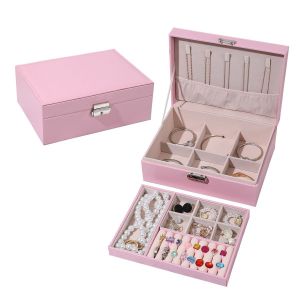 Bijoux Boîte De Rangement, En Cuir De Boucle D'oreille Et Bague De Vitrine, Rose - Neuf