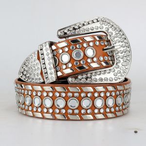 Strass Ceinture Pour Les Femmes, Western Cowgirl Bling De Cuir Clouté Ceinture Pour Jeans Pantalon Camel - Neuf