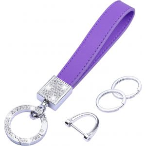 CAUC-Porte-cl&eacute;s de voiture en cristal pour femme en cuir v&eacute;ritable avec strass et 2 porte-cl&eacute;s pour cl&eacute; de voiture - Neuf