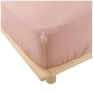 Drap Housse - Gaze De Coton - 140 X 190 Cm - Rose - Bonnet 30 Cm - Neuf
