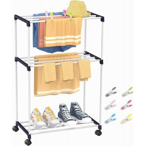 KGABERY-Petit Séchoir À Linge/Porte-Serviette À 3 Niveaux Et Roulettes-Peu Encombrant,Support De Séchage D'Intérieur Pour Salles De Bains,Appartements Et Buanderies - Neuf