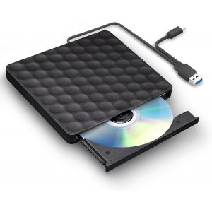 KALANKA-Lecteur CD/DVD Externe pour PC, USB 3.0 Type C Graveur Enregistreur Portable RW/ROM Mince Transmission Rapide Câble USB Intégrée Windows/Mac OS/iMac/Macbook/Laptop/Desktops/PC - Neuf