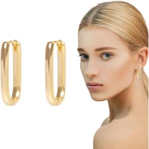 Kal-1 Paire De Boucles D'oreilles En Or Pour Femme, Boucles D'oreilles Rondes Pour Femme, Boucles D'oreilles En Forme De U Plaquées Or, Ensemble De Boucles D'oreilles En Acier Inoxydable Doré - Neuf