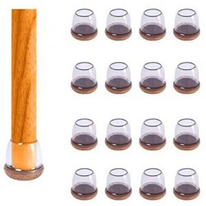 Lot de 16 protections en silicone avec feutre pour pieds de chaise, adapt&eacute;es aux sols en bois dur, compatibles avec les pieds ronds et carr&eacute;s, faciles &agrave; installer. - Neuf