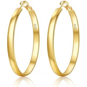 Kal-Cr&eacute;oles Argent 925 Pour Femme 5mm De Large Argent 925 Grand Hypoallerg&eacute;nique 14k Boucles D'oreilles Or Cr&eacute;oles Pour Femme 30/40/50/60/70mm - Neuf