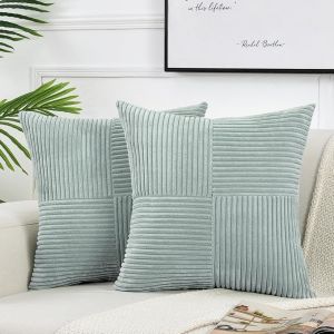 Tianyi-Lot De 2 Boho Housse De Coussin 45x45 Bleu Gris&acirc;tre,&Agrave; Motif Crois&eacute; Decoration Housses De Coussin En Velours C&ocirc;tel&eacute;,Douillet Taie D'oreiller Housse Coussin Moderne Pour Canap&eacute; Chambre Chaise - Neuf