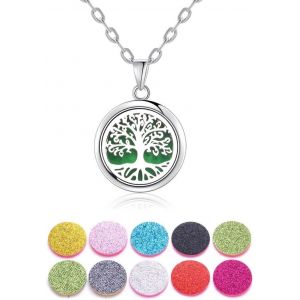 Diffuseur Huiles Essentielles Colliers, Bijoux Aromath&eacute;rapie Pendentif Arbre De La Vie Collier Aromatherapie Femme,Aromath&eacute;rapie Huile Essentielle Diffuseur Pendentif Collier, Avec 10 Patins En Feutre - Neuf