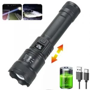 Hutp-Lampe De Poche De Camping Led Puissante,Torche Zoom Rechargeable Par Usb 18650 Avec Lumière Latérale,Lampe Tactique D'extérieur,Lanterne Étanche À 6 Modes-S384 - Neuf
