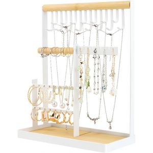 Kyaoayo-Présentoir À Bijoux, Présentoir À Bijoux Porte-Chaîne, Arbre À Bijoux À 4 Niveaux, Presentoir Boucle D'oreille Avec Base En Bois, Porte Bijoux Femme Pour Colliers, Boucles Doreilles, Bagues - Neuf