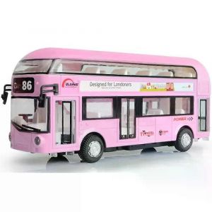 Bus miniature à deux étages en alliage moulé sous pression, échelle 1:36, portes ouvertes, son et lumière, véhicule à tirer, cadeaux pour enfants - Neuf