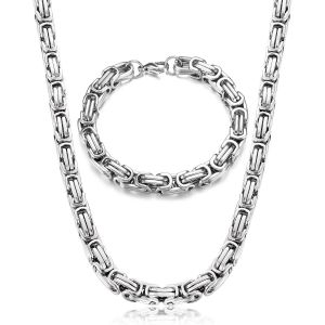 Eryi-Collier Homme Chaîne Argent Collier Bracelet Byzantin En Acier Inoxydable 8mm Lourde Épaisse Solide Collier Chaîne De Roi Byzantin Pour Hommes Garçons Longueur 50-70cm - Neuf