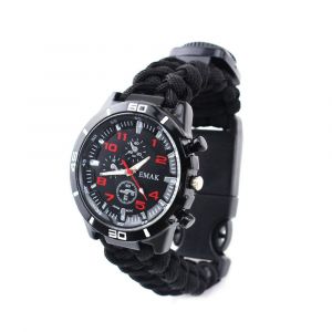 Bracelet De Survie Réglable 21 En 1 Avec Lampe Torche Led Sos, Boussole, Thermomètre Et Sifflet De Secours (Noir) - Neuf