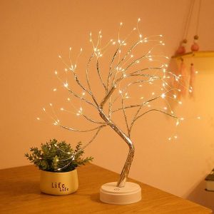KAL-Lampe De Branche D'Arbre De Chaîne De Cuivre Étoilé Led À Piles Ou Alimentation Usb Lumière De Chevet À Fil Chaud Avec Interrupteur Tactile Pour La Décoration De La Maison - Neuf