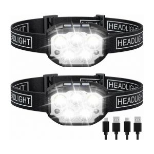 Lampe Frontale Rechargeable Hrsedz 1 200 Lumens &iquest; Lot De 2 Avec D&eacute;tecteur De Mouvement, 12 Modes, &Eacute;tanche Ip65, L&eacute;g&egrave;re Et R&eacute;glable Pour Les Aventures En Plein Air - Neuf