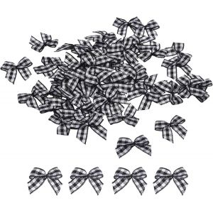 Kal-50pcs Mini Noeud En Ruban Carreaux 2.5cm Noeuds En Ruban De Satin &Agrave; Carreaux Pour Bricolage, Couture De Noeuds Pour Cheveux, Mariage, F&ecirc;te D'anniversaire Noir Et Blanc - Neuf