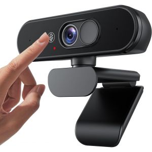 Webcam 1080p FHD avec muet et couvercle double protection de la vie priv&eacute;e, microphone cristallin, image naturelle, tr&eacute;pied extensible, pour PC, ordinateur portable, zoom, &eacute;quipes, Windows - Neuf
