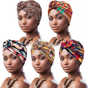 Jexnovashop-5 Pi&egrave;ces Turban Africain Pour Femme Bonnet Pr&eacute;-Nou&eacute; Bonnet Chimio Casquette De Perte De Cheveux Chapeau - Neuf