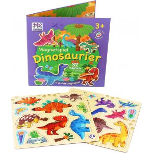 KAL-Magnikon Jeu De Magnets Dinosaures 32 Aimants U2014 Jouet D'Éveil Avec Grand Plateau De Jeu Pour S'Occuper En Voiture - Jeu De Voyage Avec Puzzles Magnétiques - Livre Magnétique À Partir De 3 An - Neuf