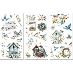 KAL-Lot De 3 Transferts Bleus À Frotter Pour Travaux Manuels En Forme De Nid D'Oiseau - 15 X 30 Cm - Résistant Aux Uv Dtf - Pour Commode, Tiroir, Commode, Verre, Porcelaine, Bois, Plastique - Neuf