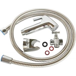 , Kit hygiène WC complet : robinet 3 voies laiton chromé, douchette ABS, flexible 1,2m, support mural et fixation Installation facile pour un confort optimal - Neuf