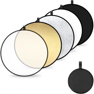 5 En 1 Réflecteur De Lumière Rond Pliable Reflecteur Lumiere Photo Pour La Photographie De Mariage Portrait Selfie Pour Studio Et Éclairage Extérieur 30cm (Translucide/Argent/Or/Blanc/Noir) - Neuf