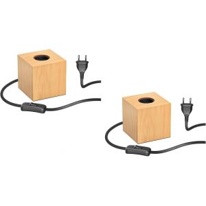 Lampe De Table Hito, Interrupteur, Usb, Bois Véritable (Hévéa), Carré, Marron Clair, 1x E27 Max. 60w - Neuf