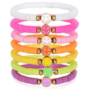 Bracelets Heishi Couleur Sucre, Bracelets De Surf Ajustables En Perles D'argile Pour Femmes, Disques Extensibles - Neuf